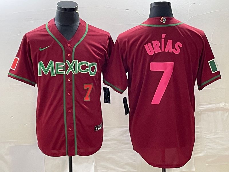 Men 2023 World Cub Mexico 7 Urias Red pink Nike MLB Jersey8